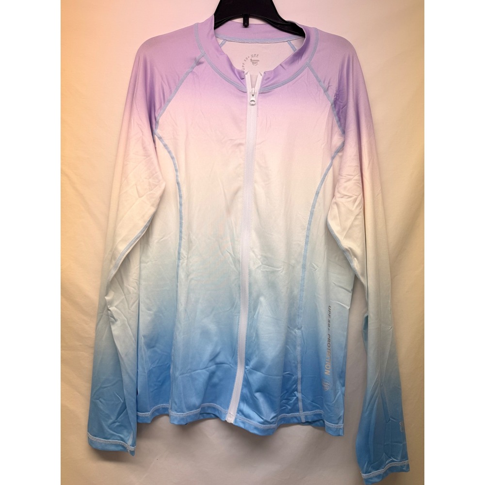 Banana Boat Womens Ombre Rash Guard UPF 50+ Full Zip Swim Top Purple Blue BB299